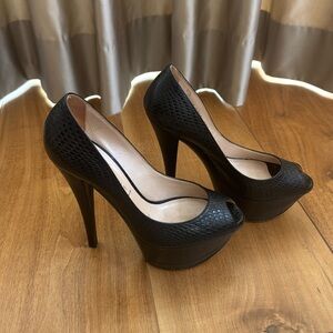 Casadei Black  Leather Peep-toe Stiletto Platform Pumps